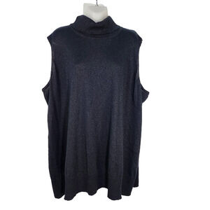 Catherines Womens Turtleneck Sweater Size 4X Sleeveless Black Metallic Pullover